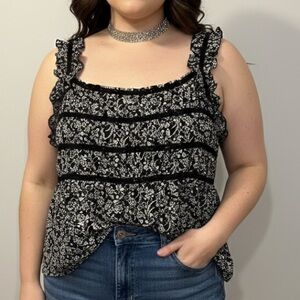 😍SHOW SPECIAL - MAURICES Black and White Floral Gathered Summer Blouse 2X